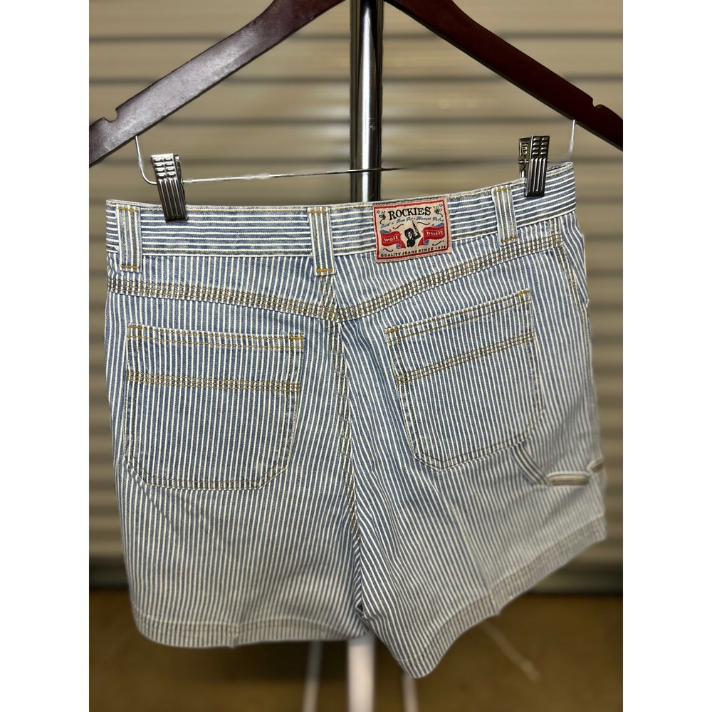 Rockies Shorts Women 27 Blue Hickory Stripe Relaxed Carpenter VTG 90s Western - Picture 4 of 8
